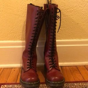 Cherry red knee high dr martens